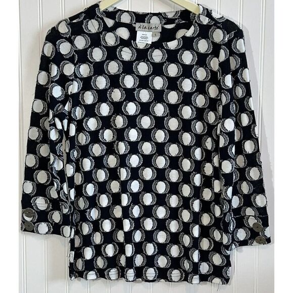 A’La Carte Blouse Women’s Small Button Detail Freyed Polka. Dots 3/4 Sleeve - Picture 2 of 6